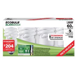 Feit Ecobulb 13 W A19 1.52 in. D X 3.6 in. L CFL Bulb Soft White Utility 2700 K 4 pk