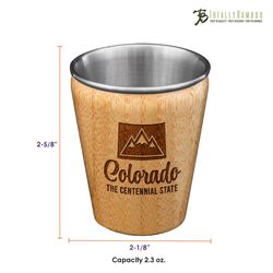 Totally Bamboo 2 oz Brown/Silver Stainless Steel/Wood Colorado Shot Glass