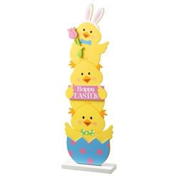 Glitzhome Stacked Chicks Happy Easter Porch Decor MDF/Solid Wood 1 pc