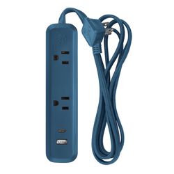 Globe Electric 6 ft. L 2 outlets Power Strip Teal