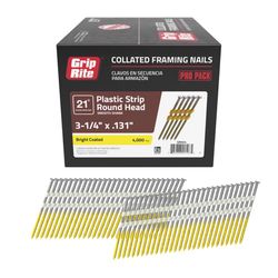 Grip-Rite 3-1/4 in. L X 10-1/4 Ga. Angled Strip Bright Framing Nails 21 deg 4000 pk