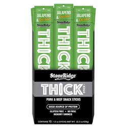 StoneRidge Wholesale Thick Stick Jalapeno Cheddar Meat Sticks 1.5 oz Shrink Wrapped