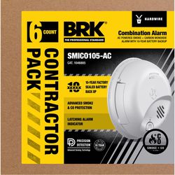 BRK SMICO105-AC Hard-Wired w/Battery Back-Up Ionization Smoke/Carbon Monoxide Combo Pack 6 pk