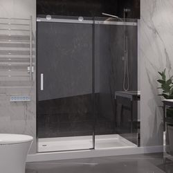 Anzzi Rhodes Series 76 in. H X 48 in. W Chrome Silver Frameless Shower Door