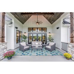 Linon Home Decor 7 ft. W X 9 ft. L Blue/Cream Chaytor Polyester Accent Rug