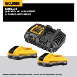 DEWALT 20V MAX XR DCB2104-2C 4 Ah Lithium-Ion Battery and Charger Starter Kit 3 pc
