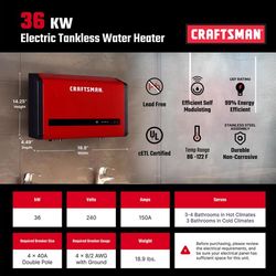 Craftsman 36000 W Tankless Electric Tankless Water Heater