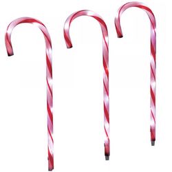 Celebrations 3 PC Multi-Function, LED Warm White White Candy Cane w/Red Stripes 27 in. Pathway Decor