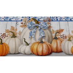 Briarwood Lane 30 in. W X 18 in. L Multi-Color Blue And White Pumpkins Polyester Door Mat