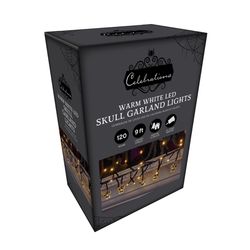 Celebrations Halloween Warm White 120 ct 9 ft. LED Prelit Skull Lights