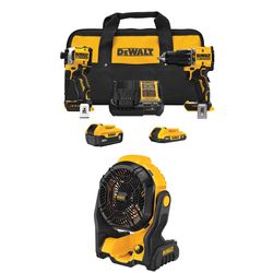 DEWALT 20V MAX Hammer Drill/Impact Kit with DEWALT 20V MAX Cordless Jobsite Fan