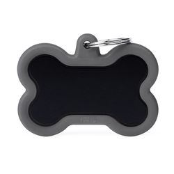 MyFamily Hushtag Black/Gray Bone Aluminum Dog Pet Tags X-Large