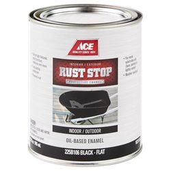 Ace Rust Stop Indoor and Outdoor Flat Black Oil-Based Enamel Rust Prevention Paint 1 qt