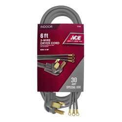 Ace 10/3 SRDT 125/250 V 6 ft. L Dryer Cord 3 Wire