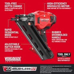 CRAFTSMAN V20 BRUSHLESS RP Cordless 30 deg Framing Nailer Tool Only