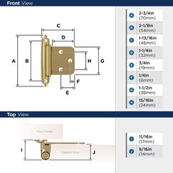 Amerock 1-13/16 in. W X 2-3/4 in. L Polished Brass Steel Self-Closing Hinge 2 pk