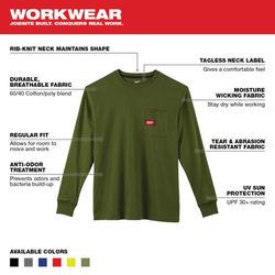 Milwaukee L Long Sleeve Unisex Crew Neck Olive Green Heavy Duty Shirt