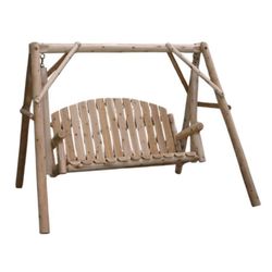 Lakeland Mills 3 Person Natural Wood Rustic Northwoods Lawn Swing