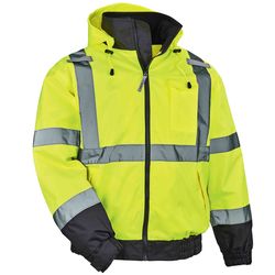 Ergodyne GloWear XL Long Sleeve Unisex Hooded Bomber Jacket Lime