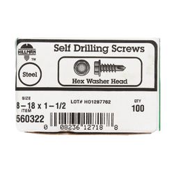 HILLMAN No. 8 Ga. X 1-1/2 in. L Phillips Hex Washer Head Sheet Metal Screws 100 pk