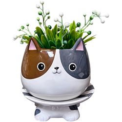 Streamline Ceramic Planter White/Brown/Grey
