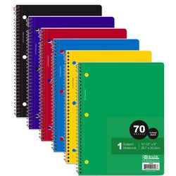 Bazic Products 10-1/2 in. W X 8 in. L College Ruled Side-Spiral Assorted Notebook
