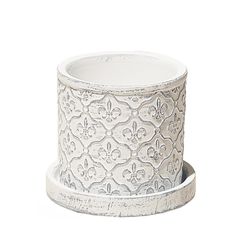 Chive Balter 5 in. D Ceramic Succulent Pot White Fleur de Lis