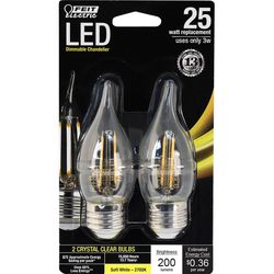 Feit CA10 (Flame Tip) E26 (Medium) LED Bulb Soft White 25 Watt Equivalence 2 pk