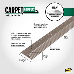 M-D Building Products 0.5 in. H X 1.375 in. W X 72 in. L Prefinished Silver Aluminum Carpet Gripper
