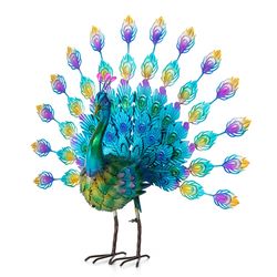 Glitzhome Multicolored Metal 25 in. H X 12 in. L X 29 in. W Peacock Tail Spread Outdoor Decoration