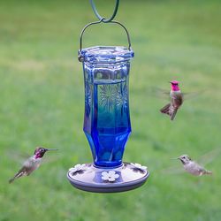 Perky-Pet Hummingbird 16 oz Glass/Metal Sapphire Starburst Vintage Nectar Bird Feeder 4 ports