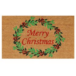 Home & More 1.42 W X 2.42 L Brown Christmas Wreath Coir Door Mat