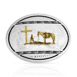 Montana Silversmiths Oval Barbed Wire Christian Cowboy Belt Buckle