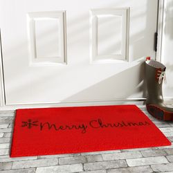 Home & More 1.42 W X 2.42 L Red Merry Christmas Coir Door Mat