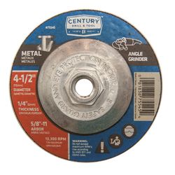 Century Drill & Tool 4-1/2 in. D X 5/8-11 in. X 1/4 in. thick Metal Grinding Wheel 1 pc