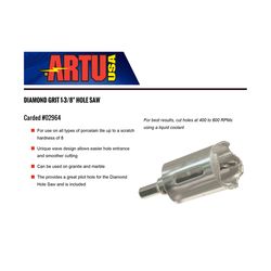 ARTU 1-3/8 in. Carbide Grit 3-1/4 in. L X 5/16 in. D Hole Saw Arbor Included