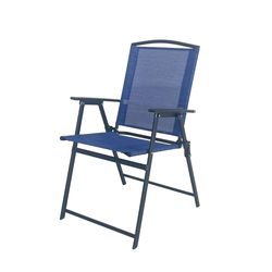 Living Accents 1-Position Blue Sling Folding Chair