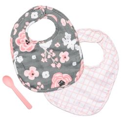 Stephen Joseph Charcoal Flower Muslin Bib Sets Cotton/Silicone 1 pk