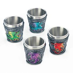 Dragon Crest 2.25 in. H X 2.125 in. L Dragon Colorful Poly Resin Decorative Shot Glass Set