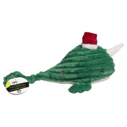 HuggleHounds Knottie For Dog Green/White Plush Noe Narwhal Dog Toy Small 1 pk