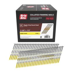 Grip-Rite 2-3/8 in. L X 12 Ga. Angled Strip Bright Framing Nails 21 deg 2500 pk