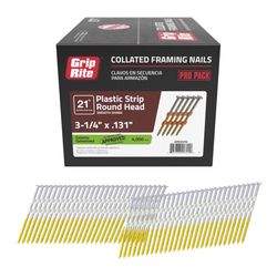 Grip-Rite 3-1/4 in. L X 10 Ga. Plastic Strip Hot-Dip Galvanized Framing Nails 21 deg 4000 pk