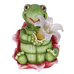 Exhart Multicolored Resin 8.5 in. H X 7.5 in. L X 5.5 in. W Turtle with LED Flower Statue