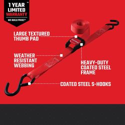 Craftsman 1 in. W X 10 ft. L Ratchet Strap 300 lb 4 pk