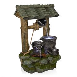 Alpine Polyresin Multi-color Water Well Tiered Fountain with LED Light