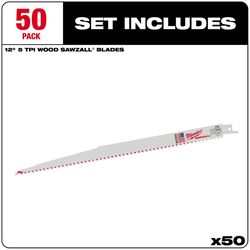 Milwaukee Sawzall 12 in. High Speed Steel Reciprocating Saw Blade 5 TPI 50 pk