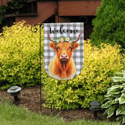 Briarwood Lane Checkered Highland Cow Garden Flag 18 in. H X 12.5 in. W X 18 in. L