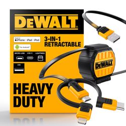 DeWalt USB to Micro to Type C 3-in-1 Cable 3 ft. Black/Yellow