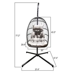 Nicole Miller Patio Black Steel Frame Egg Chair Gray