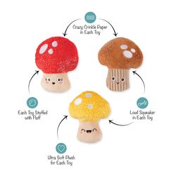 Pet Shop by Fringe Studio For Dog Multicolored Plush Shrooming Dog Toy